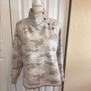 GreenTea Beige Camouflage Cowl Neck Sweater